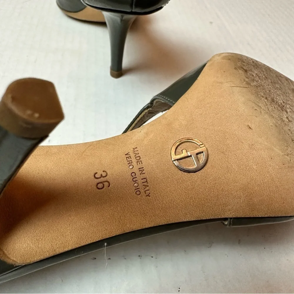 Vintage 90s Giorgio Armani Slingback Heels |  Olive Leather Quiet Luxury Pumps
